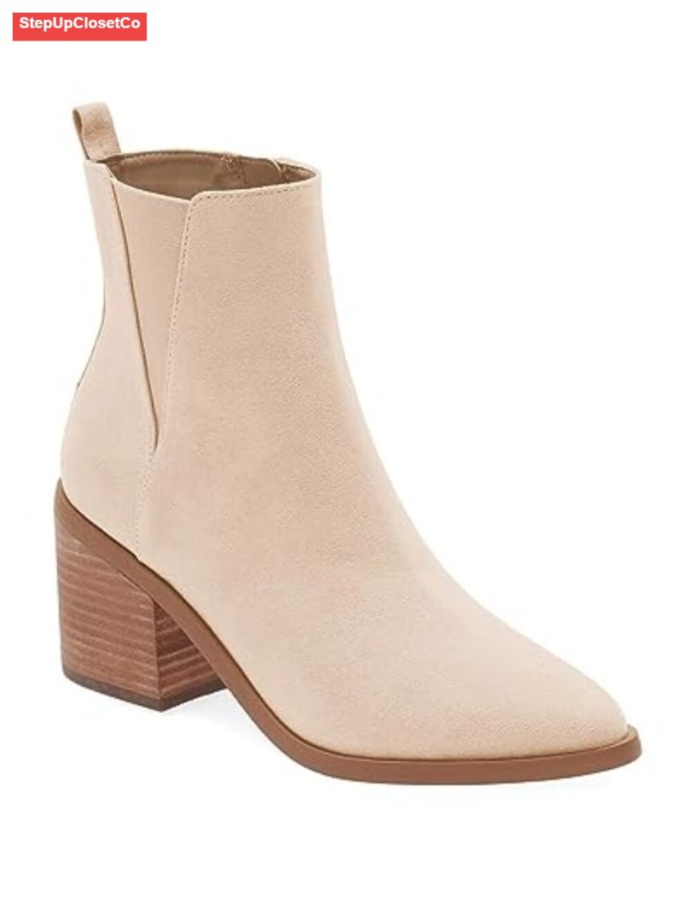 Pointed Toe Ankle Boots Chunky Block Stacked Heel Side Zipper Chelsea Booties